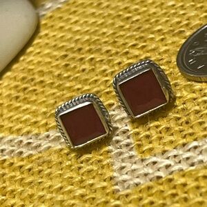 Square Ruby and Silver Stud Earrings